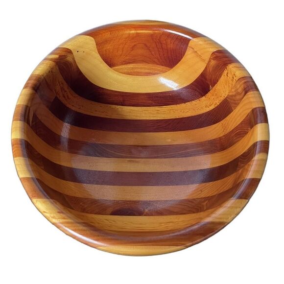Handmade in Maine Maple and Cherry Wood Striped Wooden Serving Bowl - Picture 7 of 10
